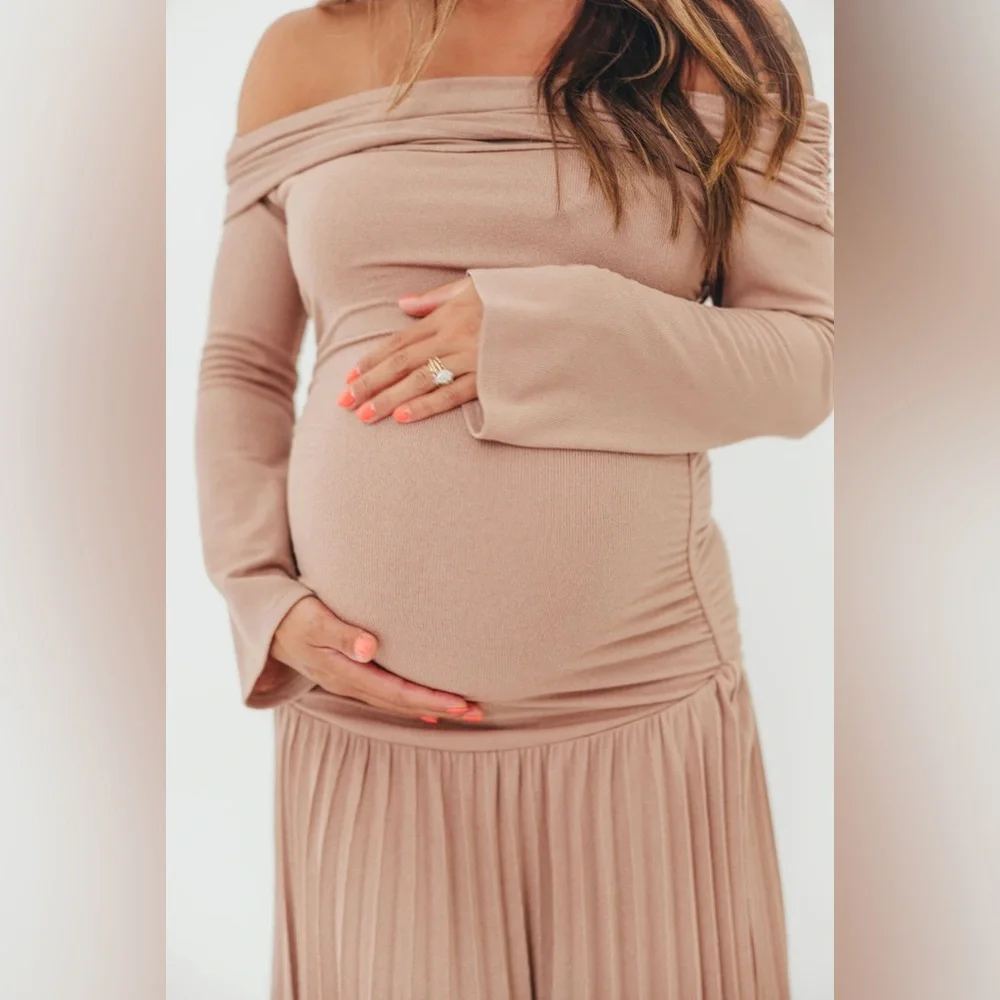 Worth Collective Lennox Long Sleeve Maxi Dress in Taupe - Bump Friendly NWT - Picture 6 of 15